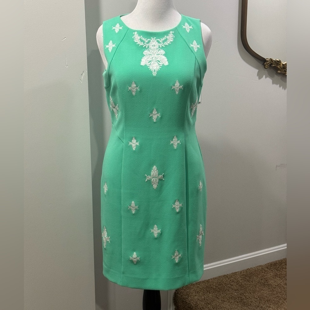 Cremieux‎ Spearmint Mint Green Embroidered Shift Dress Stretch Size 12